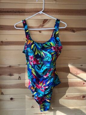 Tropical Floral One-Piece Swimsuit - Blue